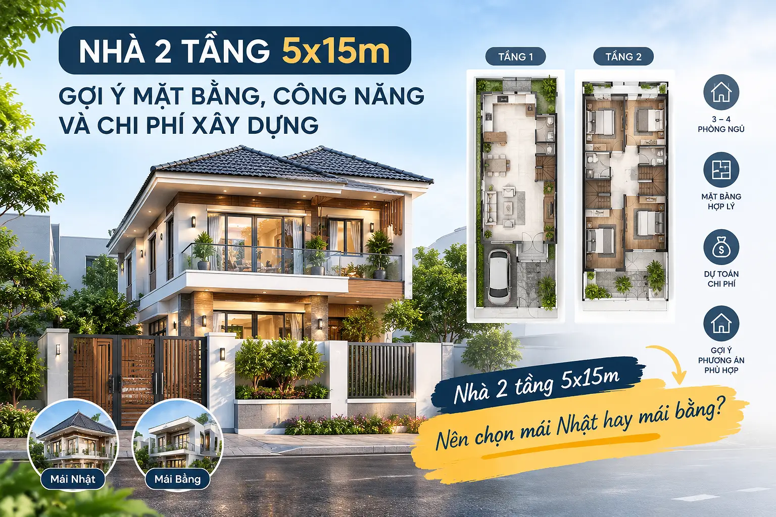 Nhà 2 Tầng 5x15m: Gợi Ý Mặt Bằng, Công Năng Và Chi Phí Xây Dựng
